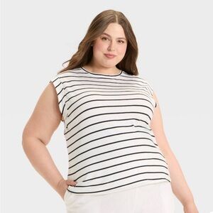 Ava & Viv Black and White Striped Muscle Tee